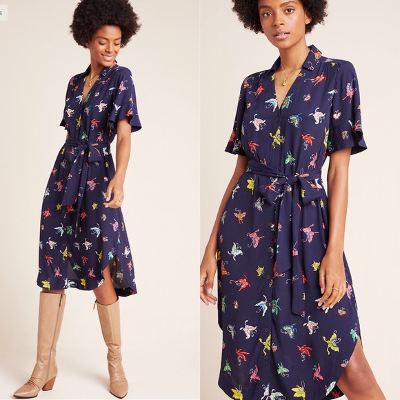 Anthropologie Dresses & Skirts - NWT Maeve Flutterby Butterfly Shirt Dress Midi M